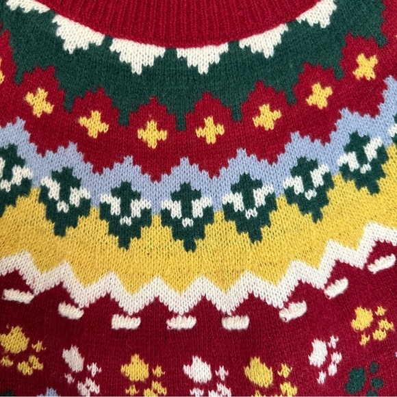 Paw Print Fair Isle Sweater Women L Thick Red Animal Lover Dog Cat Rescue Nordic - Picture 8 of 13